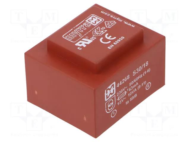 Transformer: encapsulated; 10VA; 230VAC; 15V; 667mA; PCB MYRRA MYRRA-44268