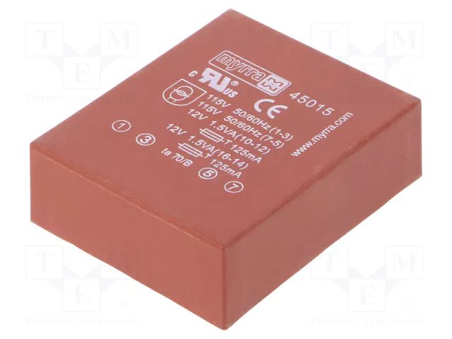 Transformer: encapsulated; 3VA; 115VAC,230VAC; 12V; 12V; 125mA MYRRA MYRRA-45015