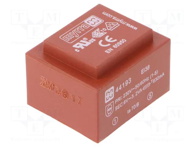 Transformer: encapsulated; 3.2VA; 230VAC; 6V; 533mA; PCB MYRRA MYRRA-44193