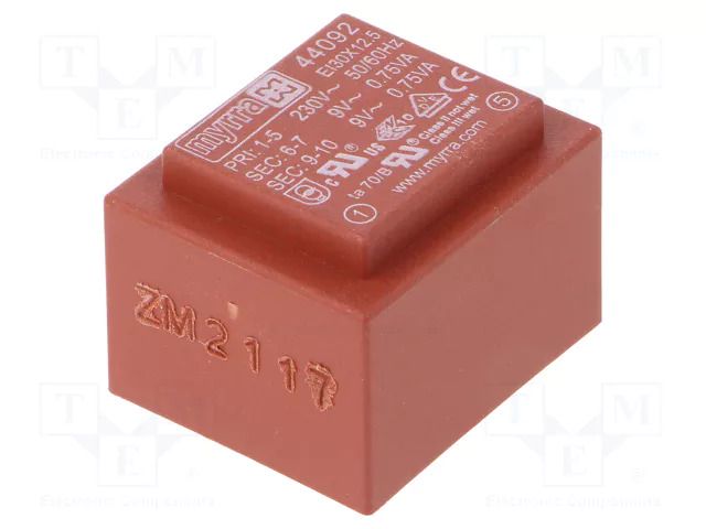 Transformer: encapsulated; 1.5VA; 230VAC; 9V; 9V; 83mA; 83mA; PCB MYRRA MYRRA-44092