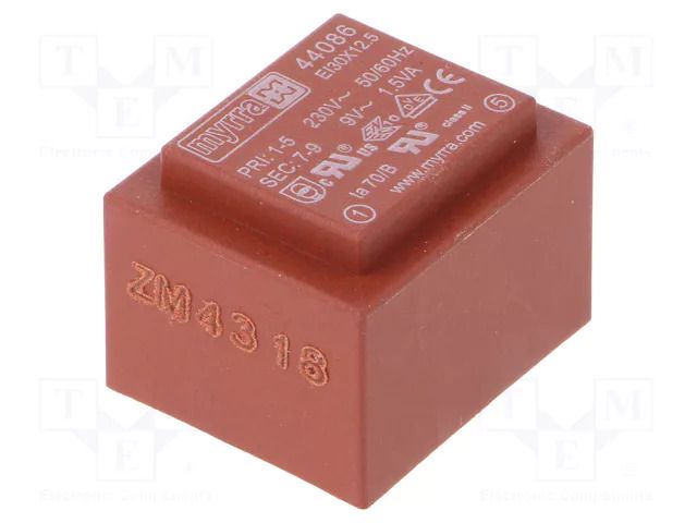 Transformer: encapsulated; 1.5VA; 230VAC; 9V; 167mA; PCB MYRRA MYRRA-44086