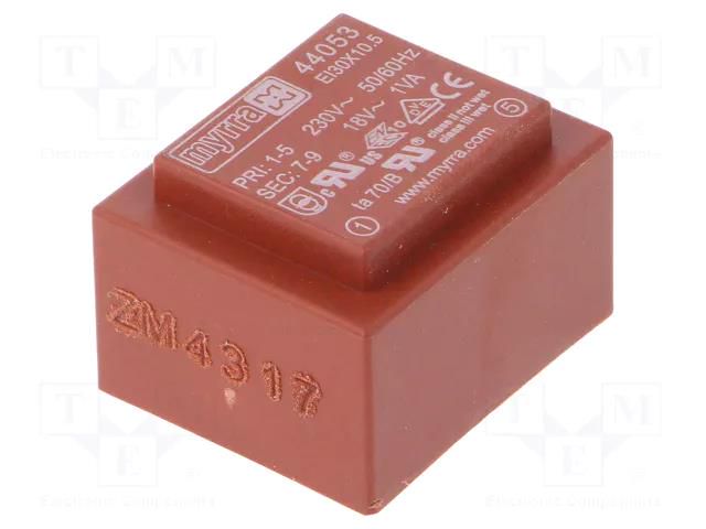 Transformer: encapsulated; 1VA; 230VAC; 18V; 56mA; PCB MYRRA MYRRA-44053