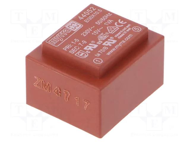 Transformer: encapsulated; 1VA; 230VAC; 15V; 67mA; PCB MYRRA MYRRA-44052