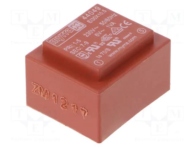 Transformer: encapsulated; 1VA; 230VAC; 6V; 167mA; PCB MYRRA MYRRA-44049