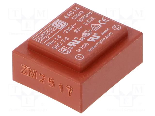 Transformer: encapsulated; 0.6VA; 230VAC; 9V; 66mA; PCB MYRRA MYRRA-44014