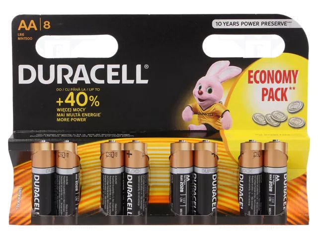Battery: alkaline; AA; 1.5V; non-rechargeable; 8pcs; BASIC DURACELL BAT-LR6/DR-B8