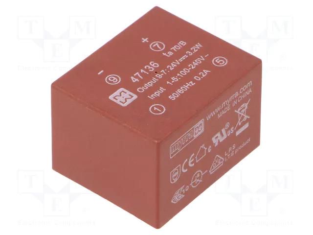 Converter: AC/DC; 3.2W; Uin: 85÷265VAC,120÷370VDC; Uout: 24VDC MYRRA MYRRA-47136