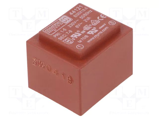 Transformer: encapsulated; 2VA; 230VAC; 6V; 333mA; PCB MYRRA MYRRA-44121