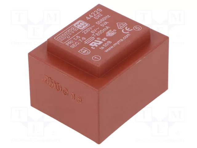 Transformer: encapsulated; 5VA; 230VAC; 6V; 833mA; PCB MYRRA MYRRA-44229