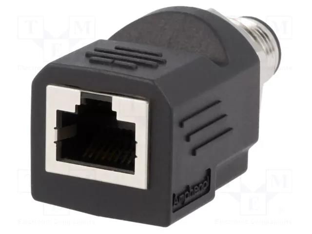 Adapter; M12 male,RJ45 socket; D code-Ethernet; PIN: 4; straight AMPHENOL LTW RJS-12D04FM-LS8001