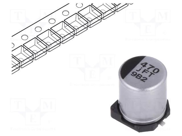 Capacitor: electrolytic; low ESR; SMD; 470uF; 6.3VDC; Ø6.3x7.7mm PANASONIC EEEFTJ471XAP