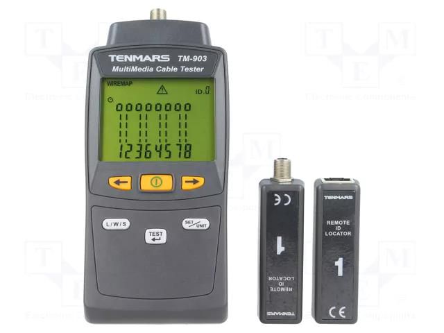 Tester: LAN wiring; Measured cable l: max.255m; Resol: 0,1m TENMARS TM-903
