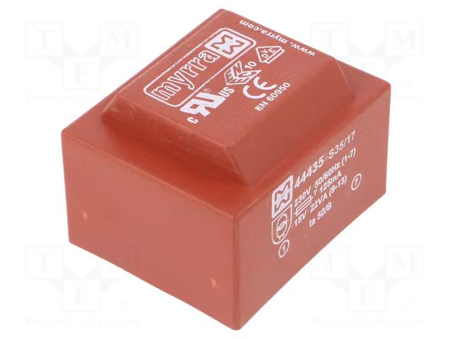 Transformer: encapsulated; 22VA; 230VAC; 15V; 1467mA; PCB MYRRA MYRRA-44435