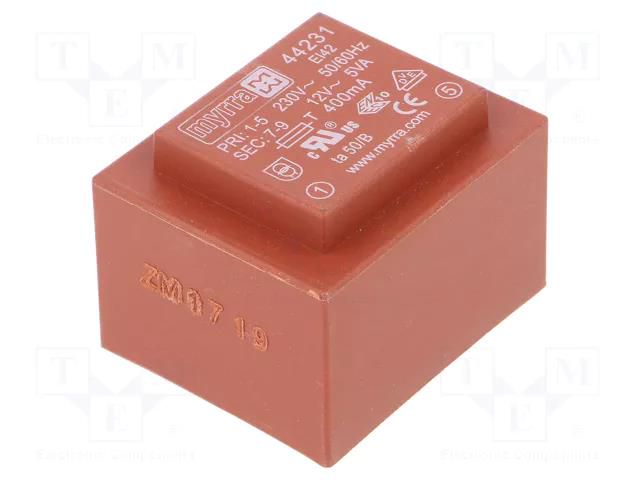 Transformer: encapsulated; 5VA; 230VAC; 12V; 417mA; PCB MYRRA MYRRA-44231