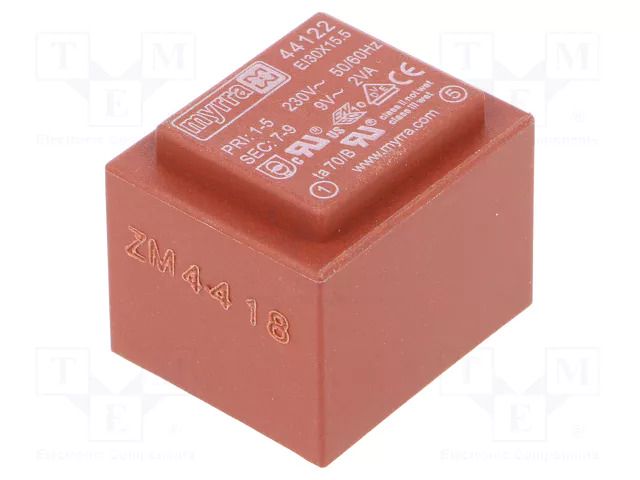 Transformer: encapsulated; 2VA; 230VAC; 9V; 222mA; PCB MYRRA MYRRA-44122