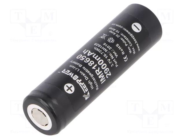 Re-battery: Li-Ion; 18650,MR18650; 3.7V; 2800mAh; Ø18.5x66mm; 10A KEEPPOWER ACCU-IMR18650-10A