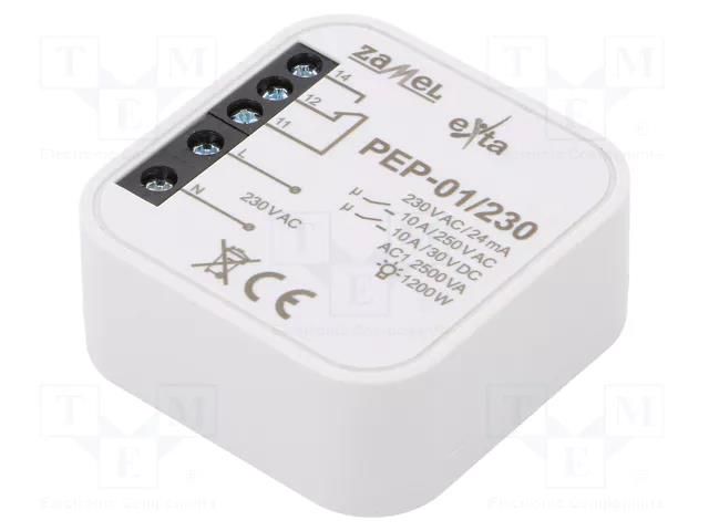 Relay; flush mount; 230VAC; IP20; -10÷55°C; OUT: 250VAC/10A ZAMEL PEP-01/230