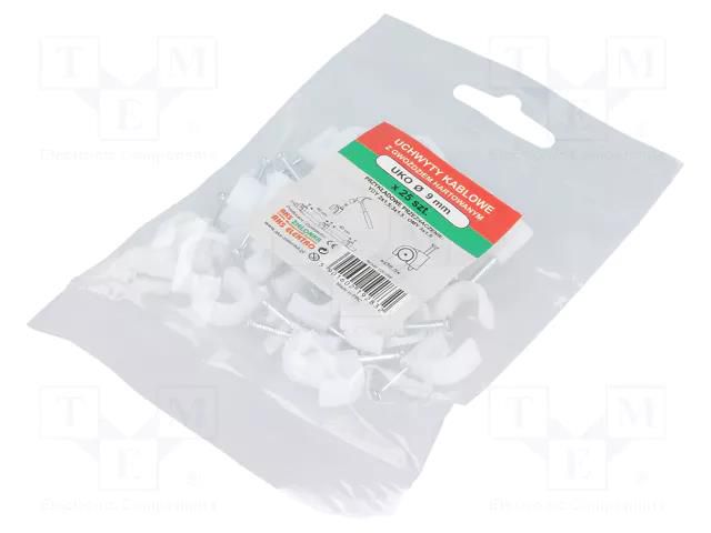 Holder; white; on round cable; 25pcs; with a nail; Ø: 8.5mm AKS ZIELONKA UKO-9-25S