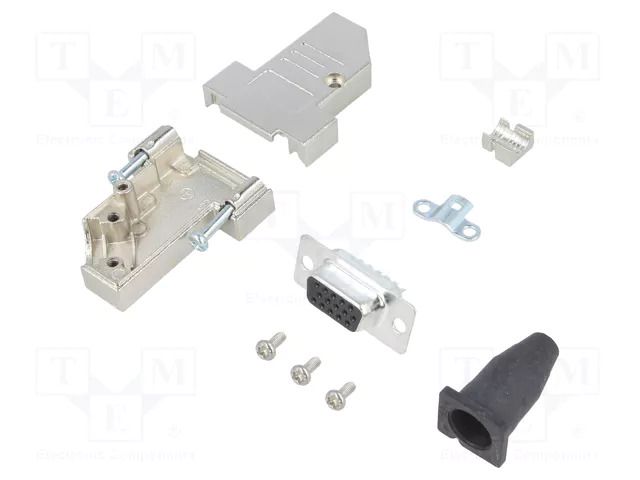 Connector: D-Sub; PIN: 15; plug; female; soldering; for cable; black ENCITECH DTSL09SJSRGSHDS15K