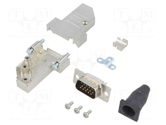 Connector: D-Sub; PIN: 15; plug; male; soldering; for cable; black ENCITECH DTSL09SJSRGSHDP15K