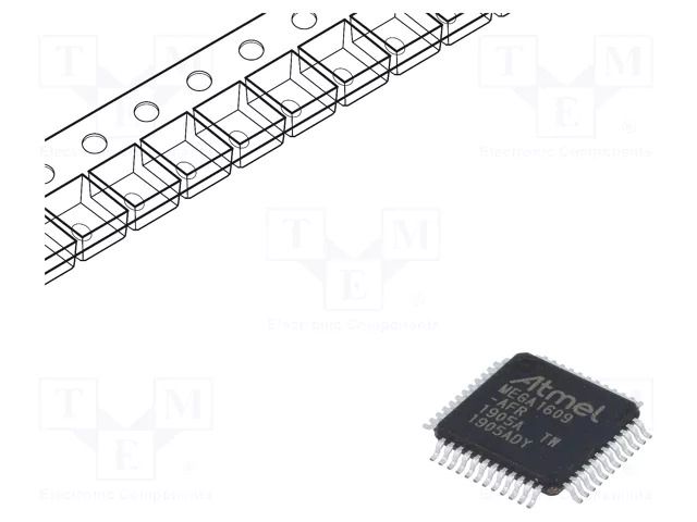 IC: AVR microcontroller; TQFP48; Interface: I2C,PWM,SPI,UART x4 MICROCHIP TECHNOLOGY ATMEGA1609-AFR