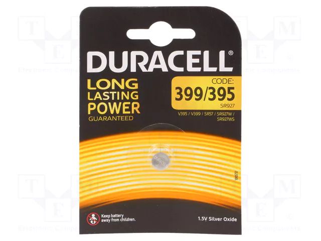 Battery: silver; 395,399,coin,SR57,SR927,SR927WS; 1.5V; 1pcs. DURACELL BAT-395/DR-B1