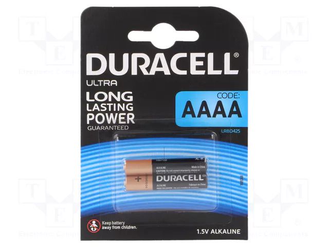 Battery: alkaline; AAAA; 1.5V; non-rechargeable; 2pcs. DURACELL BAT-AAAA/DR-B2