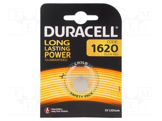 Battery: lithium; CR1620,coin; 3V; non-rechargeable; Ø16x2mm DURACELL BAT-CR1620/DR-B1