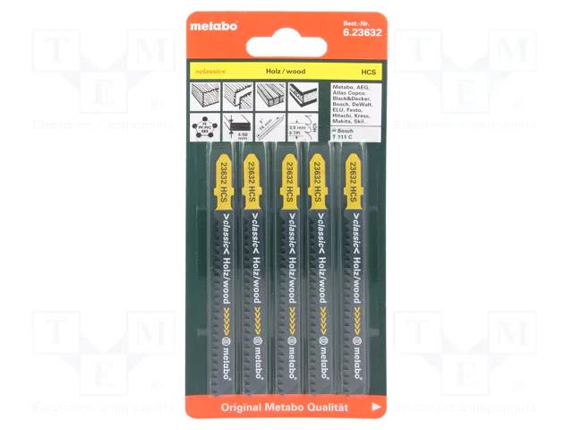 Hacksaw blade-set; wood,plastic; 74mm; BASIC WOOD; 5pcs. METABO MTB.623632
