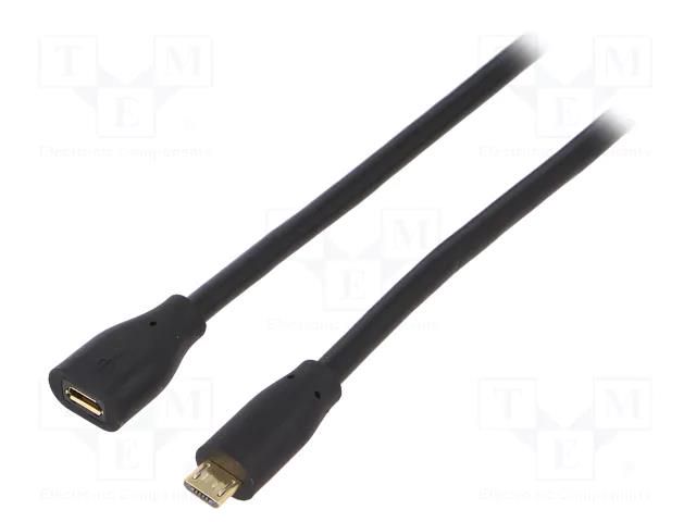 Cable; USB 2.0; USB B micro socket,USB B micro plug; 1.5m; black LOGILINK CU0122