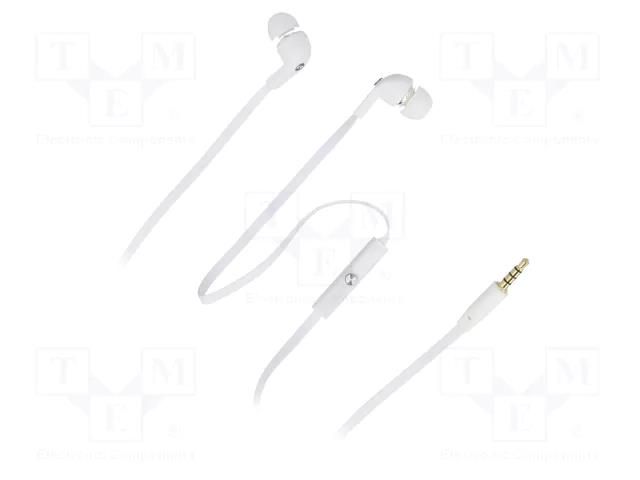 Headphones with microphone; white; Jack 3,5mm; in-ear; 1.2m; 32Ω QOLTEC QOLTEC-50801