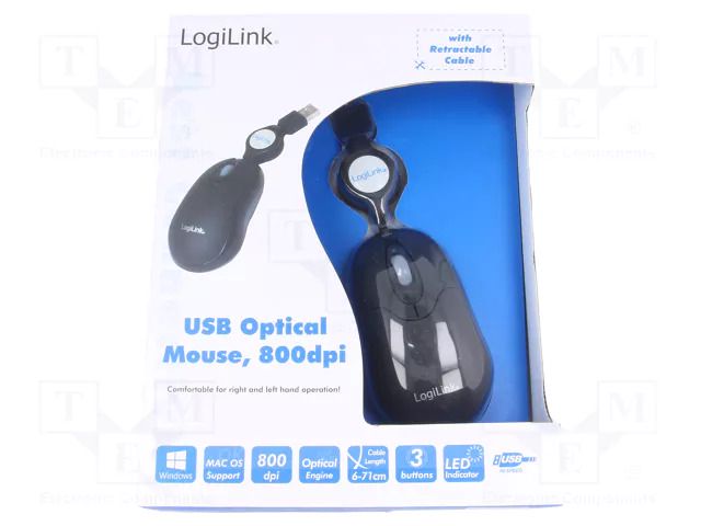 Mouse; black; USB; optical,wired; 0.7m; No.of butt: 3 LOGILINK ID0016