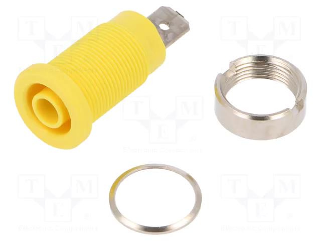 Connector: 4mm banana; socket; 24A; yellow; nickel plated; 34mm SCHÜTZINGER SEB7080NI-GE