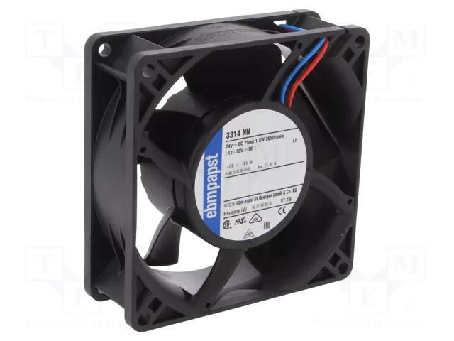 Fan: DC; axial; 24VDC; 92x92x32mm; 80m3/h; 35dBA; ball; 2650rpm EBM-PAPST 3314NN