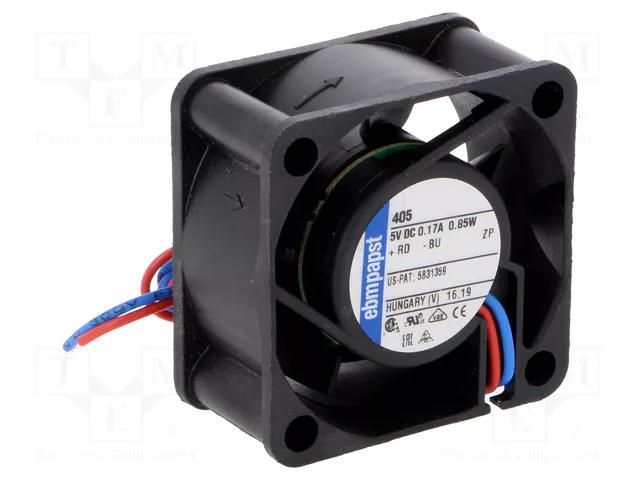 Fan: DC; axial; 5VDC; 40x40x20mm; 10m3/h; 18dBA; slide; 6000rpm EBM-PAPST 405