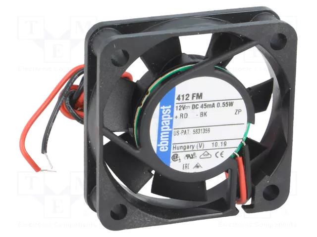 Fan: DC; axial; 12VDC; 40x40x10mm; 6m3/h; 17dBA; slide; 4300rpm EBM-PAPST 412FM