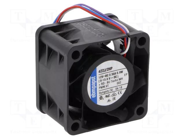 Fan: DC; axial; 12VDC; 40x40x28mm; 37.6m3/h; 54dBA; ball; 17200rpm EBM-PAPST 422J/2HP