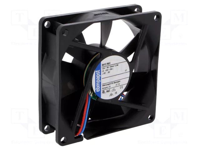 Fan: DC; axial; 12VDC; 80x80x25mm; 32m3/h; 17dBA; ball; 1500rpm EBM-PAPST 8412NLE