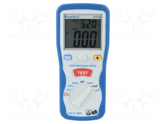 Meter: grounding resistance; LCD; VAC: 1÷750V; VDC: 1÷1000V PEAKTECH PKT-P2700