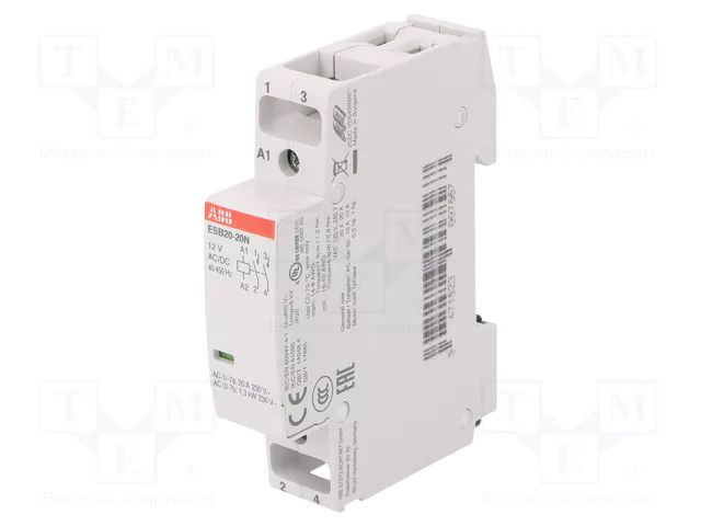 Contactor: 2-pole installation; 20A; 12VAC,12VDC; NO x2; ESB ABB ESB20-20N-14