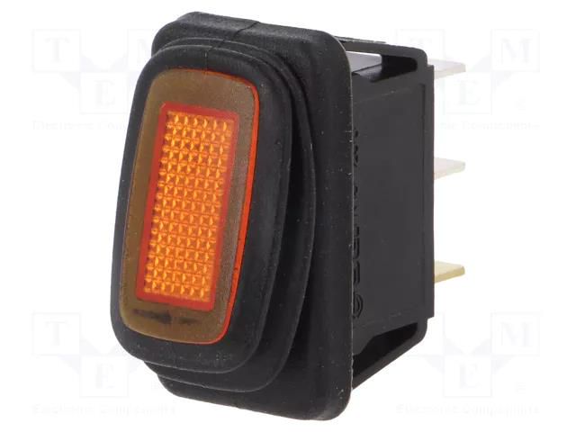 ROCKER; SPST; Pos: 2; ON-OFF; 16A/12VDC; orange; IP65; LED; 12V; 50mΩ SCI R13238B801Y