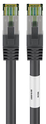 RJ45 (CAT 6A, 500 MHz) Patch Cable with CAT 8.1 S/FTP Raw Cable, black, 10 m - 99.9 % oxygen-free copper conductor (OFC), AWG 24, halogen-free cable sheath (LSZH) 66726