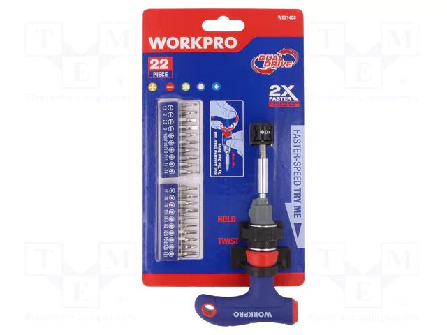 Kit: screwdrivers; hex key,Phillips,Pozidriv®,slot,Torx®; 1/4" Workpro WP-W021408WE