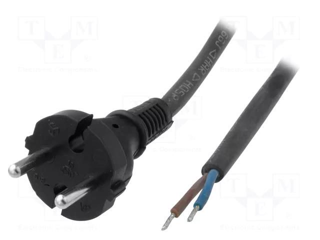 Cable; 2x1.5mm2; CEE 7/17 (C) plug,wires; rubber; Len: 3m; black JONEX S8RR-2/15/3BK