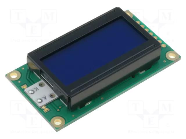 Display: LCD; alphanumeric; STN Negative; 8x2; blue; 58x32x13.2mm RAYSTAR OPTRONICS RC0802A-BIY-ESX