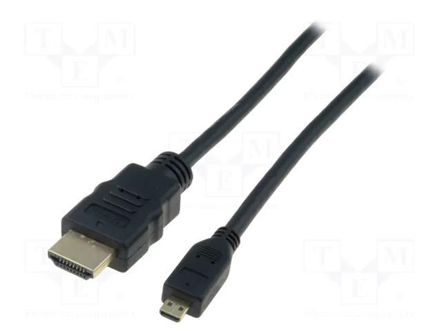 Cable; HDMI plug,micro HDMI plug; 2m; black; HDMI 1.4 DIGITUS AK-330109-020-S