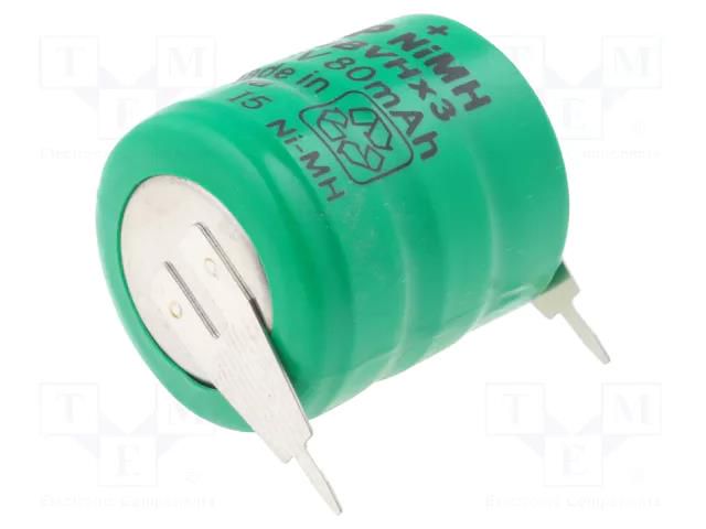 Re-battery: Ni-MH; 3.6V; 80mAh; 2pin; Ø16x18mm; Temp: -20÷65°C JJJ ACCU-80/3-2P
