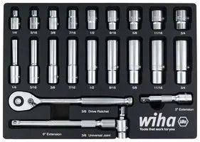 SOCKET SET, 3/8IN DRIVE, FOAM TRAY, 22PC 33796