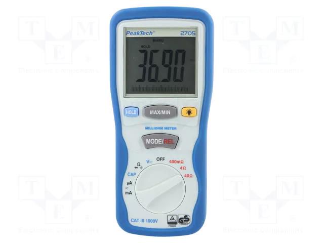 Milli-ohm meter; LCD; 3,75 digit (4000); 400mΩ,4Ω,40Ω PEAKTECH PKT-P2705