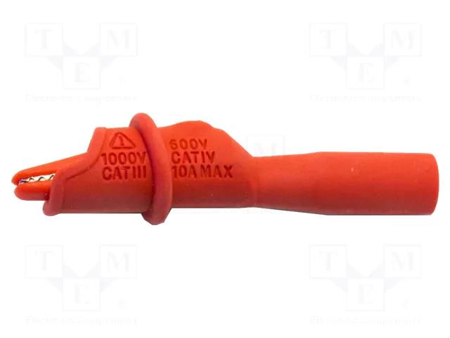 Crocodile clip; 10A; red; Grip capac: max.8.9mm; Socket size: 4mm MUELLER ELECTRIC BU-126-2